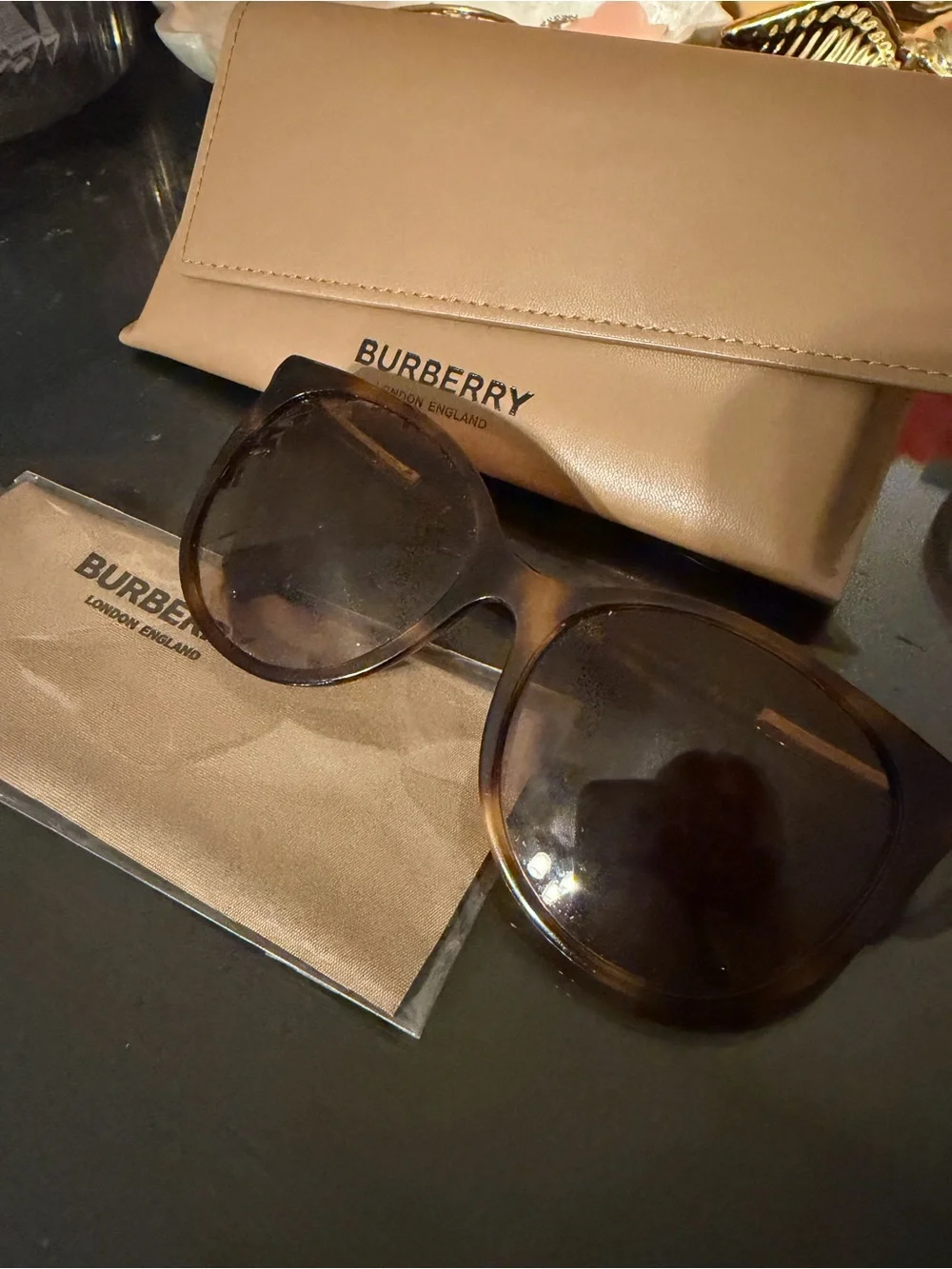 Burberry Brown Tortoiseshell Women's Sunglasses with Gold Accents